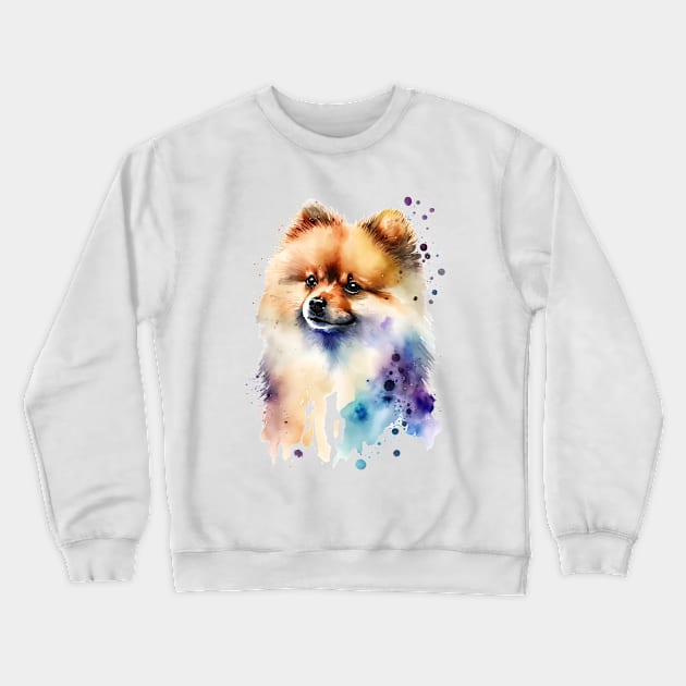 Rainbow Pomeranian Watercolor Art Crewneck Sweatshirt by doglovershirts